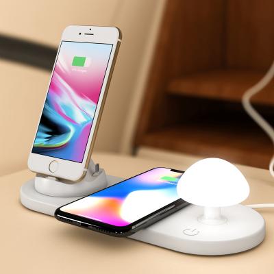 China Iphone+Android Smartphone Fast Charger With Mushroom LED Light Radio Charging 3 In 1 Wireless Dock Charger Charging Station for sale