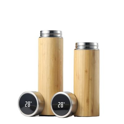 China PORTABLE Bamboo Flasks 17oz Thermoses Vacuum Flask Electricity Smart Touch Sensor Led Digital Temperature Display Bottle for sale