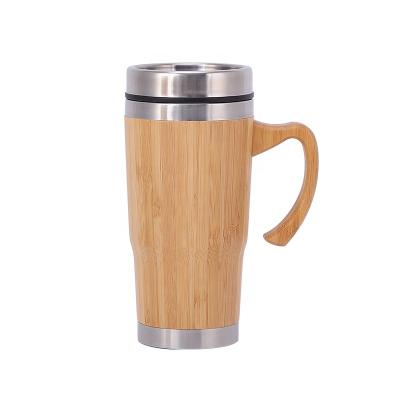 China Eco Friendly PORTABLE Vacuum Insulated Travel Mug 18/8 Stainless Steel Mugs Double Wall Bamboo Coffee Mug With Lids And Handle for sale