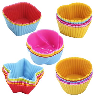 China Reusable Non-Stick Baking Pastry Cups Silicone Viable Liners Cupcake Clean Easy Clean Roll Molds 4 Shapes for sale