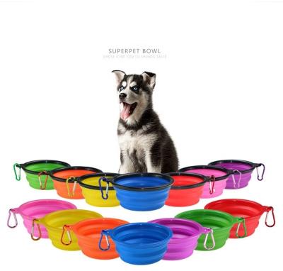 China Travel Sustainable Portable Collapsible Silicone Dog Bowl Dog Cat Bowls Pet Water Food Feeding Bowl with Carabiners for sale