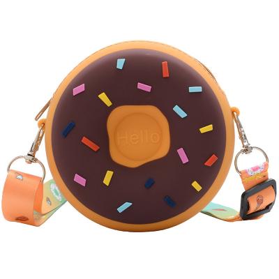 China Multifunctional Creative Messenger Bag Silicone Donut Coin Purse Shoulder Handbag with Detachable Shoulder Strap for Kids for sale