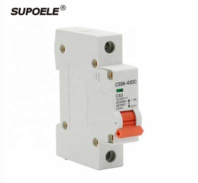 China CE Approval 1P 1Pole Solar Photovoltaic DC MCB DC 500V 1000V Mini Circuit Breaker up to 63A for PV System CSB8-63DC 1P for sale