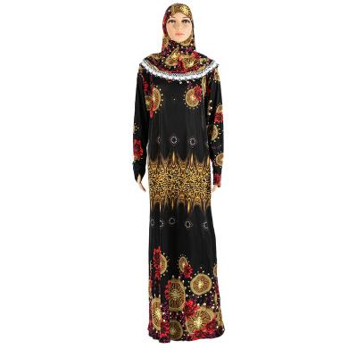 China Modest Muslimah Styling Hot Selling Ladies Print Arabic Lslamic Long Dress Lace Up Long Sleeve Skirts Middle Eastern Muslim Clothing for sale