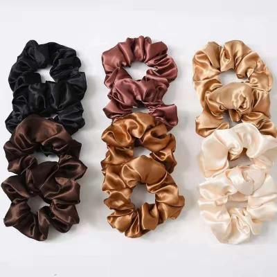 China Women's Style Silk Solid Color Ponytail Band Hair Scrunchie Holder Multicolor Satin Handmade Silk Elastic European and American Accessories 1PC for sale