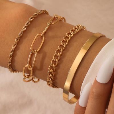 China 4pcs/sets Gold Color Punk Bohemian Bracelets For Women Charming Alloy Metal Party Bangle Jewelry Gift Accessories for sale