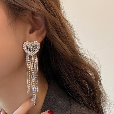 China Luxury Vintage Rhinestone Tassel Long Dangle Earrings For Women Wedding Vintage Bling Crystal Drop Earrings Engagement Jewelry for sale