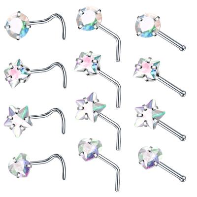 China Hiphop 3PCS Nose Rings Heart Cartilage Puncture Steel Piercing Hooks Crystal Nose Studs Bohemian Surgical Nariz Nose Accessories for sale