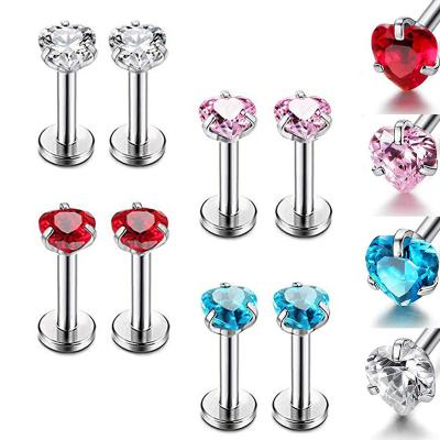 China Punk Steel Ear Studs Ear Cartilage Tragus Piercings Ring Ear Piercings Lip Barbell Piercings 1PC With Gem Body Jewelry for sale