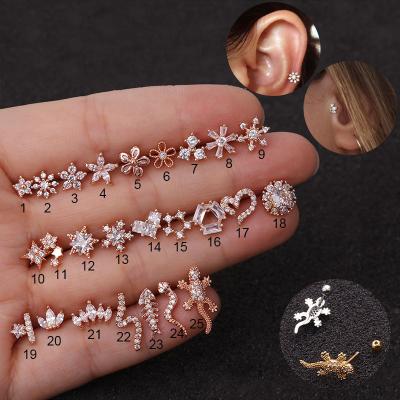 China Romantic Gold Color 1piece Crown Flower CZ Tragus Cartilage Stainless Steel Ear Stud Piercing Crystal Daith Earring for sale