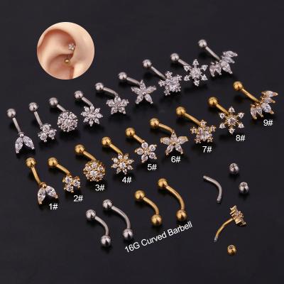 China Comfortable 1Pc 1.6x8mm Romantic Eyebrow Daith Ring Piercing Curved Barbell Tragus Helix Forward Piercings For Women Men Scam Earring Piercing for sale