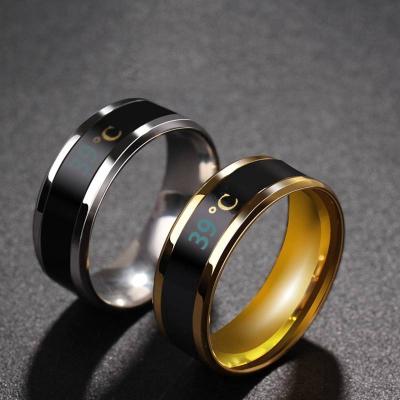 China Hiphop Sensor Body Temperature Ring Stainless Steel Fashion Display Intelligent Real Time Temperature Test Rings for sale