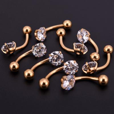 China Hot Selling Stainless Steel Punk Stud Earrings Navel Belly Button Ear Studs Piercing Star Heart Around Crystal Zircon Jewelry for sale