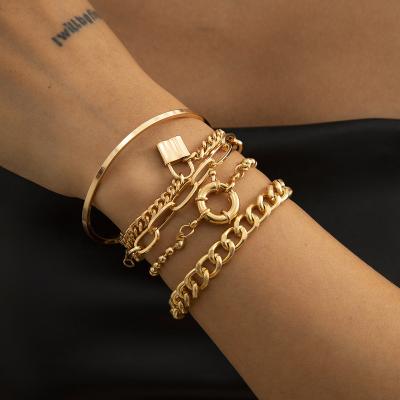 China 5Pcs/Set BOHEMIA Bohemian Punk Cuban Chain Bracelets Set For Women Lock Snake Link Charm Bracelets Bangles Couple Fashion Wrist Jewelry for sale