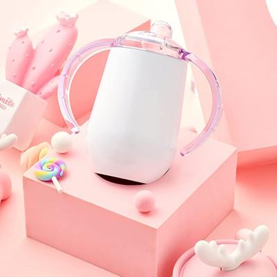 China Hot Sale Custom Stocked Stainless Steel Kids Sippy Cups Insulated Double Wall White Baby Tumblers For Water And Milk Bottle With Handle for sale