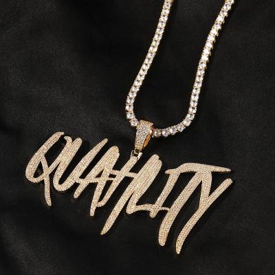 China Punk Hiphop Iced Out Initial Letter Custom Name 18K Gold Thin Layer Personalized Cuban Charm Pendant Chain Necklace for sale