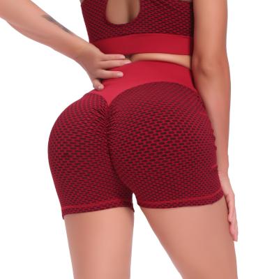 China Breathable Jacquard Pocket Bubble Side Yoga Pants Polyester High Waist Yoga Shorts for sale