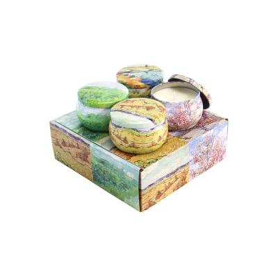 China DK Wholesale Unique Luxury Customized Home Decor Scented Soy Wax Oil Painting Candle In Small Tin Cans Gift Box for sale