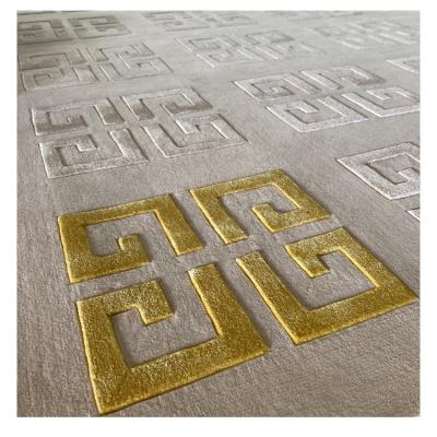 China Custom Washable Gray Silk Bed Room Living Room Blanket Wool Gold Logo Carpet for sale