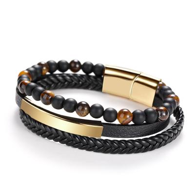 China New Hot Selling FASHIONABLE Bracelet 6mm Tiger Eye Stone Hand Beaded Stone Bracelets, Leather and Natural for sale