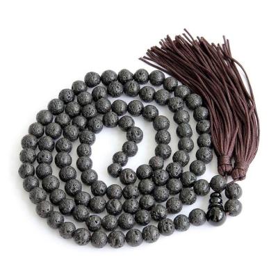 China Wholesale Religious Beaded Black Volcanic Necklace Mala Lava Stone Necklace For Men of 108 Bracelet 8mm Beads for sale