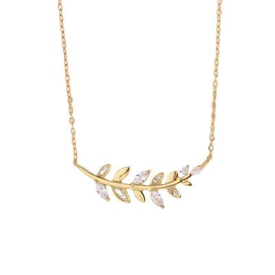 China TRENDY S925 Sterling Silver Zircon Necklace Gold Plated Full Leaf Rhinestone Clavicle Silver Necklace for sale