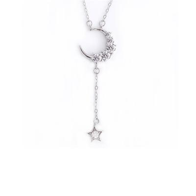 China 2021 Simple Necklace Couples Sweater Chain 925 Sterling Silver Star And Moon TRENDY Necklace for sale