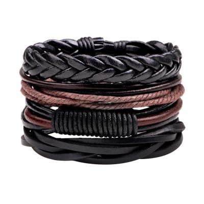 China Simple Retro Costume Punk Diy Bracelet Braided Cowhide Wristband Men's Genuine Leather Bracelet for sale