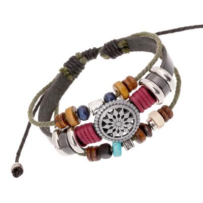 China TRENDY Vintage Personality Leather Bracelet Fashion Temperament All-match Beaded Leather Bracelet Jewelry for sale