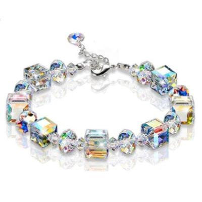 China Trendy Fashion Crystal Bracelet Square Crystal Bracelet Ring Exquisite Luxury Wish Explosion Bracelet Student Girl for sale