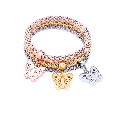 China FASHIONABLE Hot Selling Amazon Corn Rose Gold Siler Gold Plated Elastic Chain Bracelet, Butterfly Charm Bracelet Dangle Women for sale