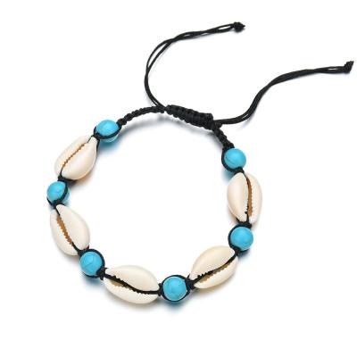 China TRENDY Adjustable Turquoise Beads Woven Bracelet, Shell Braided Anklet Bracelet, Shell Bracelet For Women Custom Made for sale