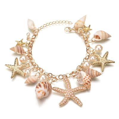 China Youcheng FASHION Jewelry Bohemian Bracelet With Pearl Beads Dangling Natural Starfish Shell Anklet Bracelet For Women for sale