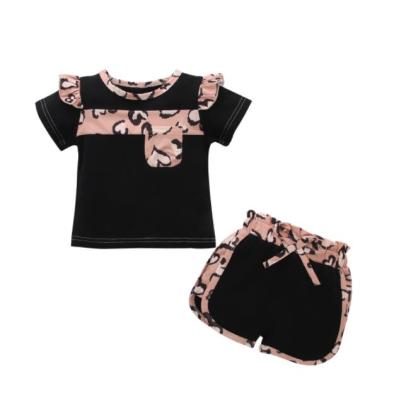 China Casual Cotton Leopard Pink White Long Sleeve Hoodie Tops + Pants 2PCS Outfit Sets Kids Babies Clothes Sets for sale