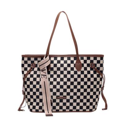 China Portable Robo Accept Custom Wholesale Ladies Fashion Large Capacity Plaid Tote Bag Handbag Single Shoulder Women Bag for sale