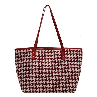 China Portable Robo Accept Custom Wholesale Ladies Fashion Large Capacity Houndstooth Pattern Tote Bag Handbag Single Shoulder Women Bag for sale