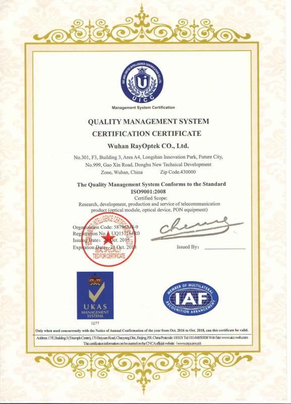 Quality Management System Certification - Wuhan RayOptek Co., Ltd.