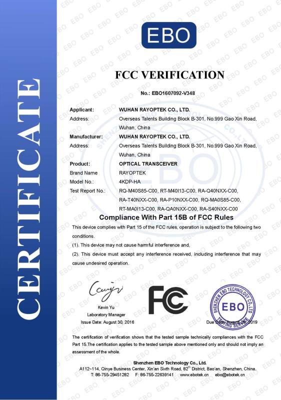 FCC - Wuhan RayOptek Co., Ltd.