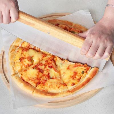 China 2021 Sustainable Wooden Handle Pizza Cutter Stainless Steel Cake Scraper Dough Slicer Pizza Tools For Baking for sale