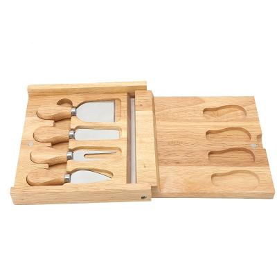 China Viable Professional 4 Pcs Cheese Slicer Stainless Cheese Cutter Set Cheese Knives With Custom Wood Handle Wooden Box for sale