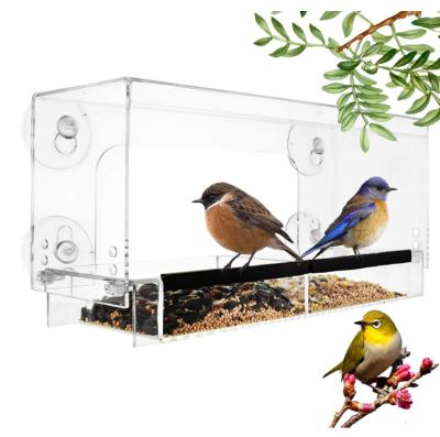 China BSCI Factory Window Wall Mounted Bird Viable Rectangle Clear Acrylic Bird Feeder With Strong Suction Cups for sale