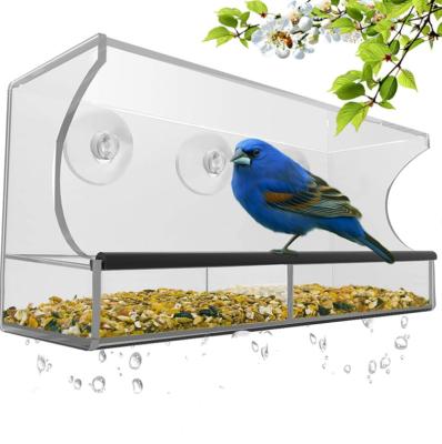 China Viable BSCI Factory Acrylic Bird Feeder Acrylic Bird Cage Window Bird Feeder for sale