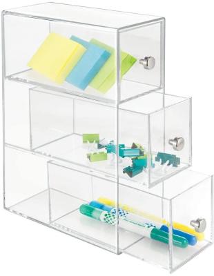 China 3 Drawer Mini Factory BSCI Clear Acrylic Desk Organizer Office Eco-friendly Organizer With Drawers for sale