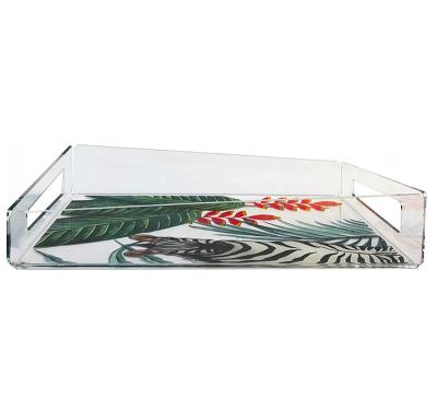 China Factory Eco-friendly Transparent BSCI Square Acrylic Plastic Trays Insert Handle Arabic Food Tray Plexiglass Acrylic Tray Serving for sale