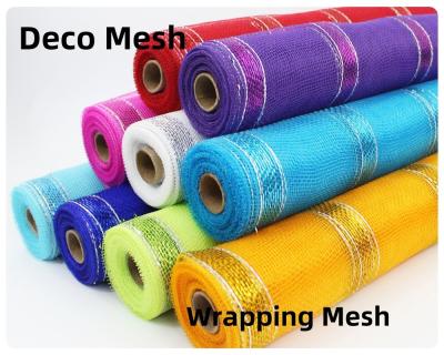 China 10Yard&21Yard Multicolour Plastic Wrapping Christmas Deco Ribbon Mesh for sale