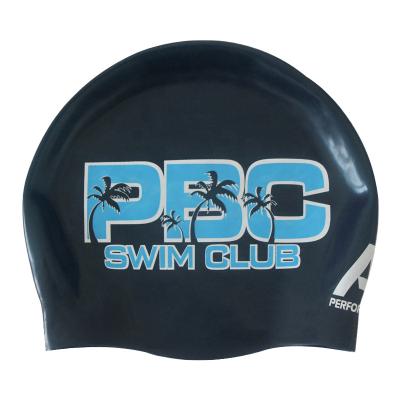 China Custom Logo Printed SiliconeSwimming Print Watersport Waterproof Custom Hat Large Elasticity Swim Hats for sale