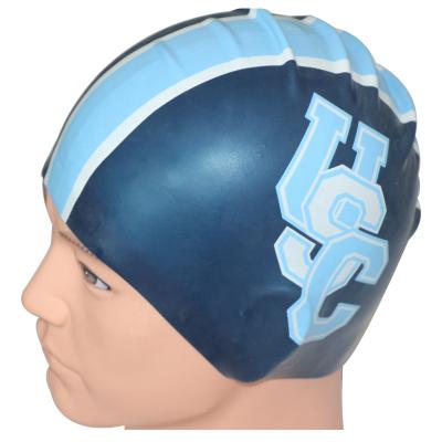 China Weihai Waterproof Silicone Enlarged Swim Cap Silicone Printed Swim Cap Silicone Waterproof Swim Cap for sale