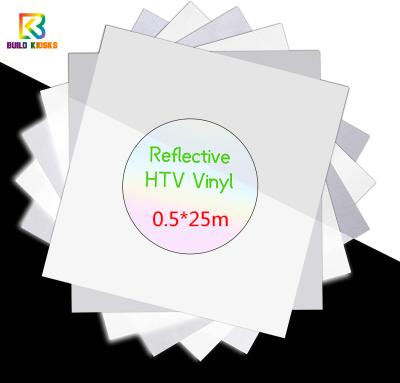 China Apparel Vinilo Roll 0.5*25m HTV Heat Transfer Silver Reflective Vinyl Rolls For DIY T-shirts Iron On Cricut Vinil Stretch Pack for sale