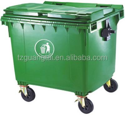 China Plastic Wheeled Waste Bin 1100 Liter 1100L Green Waste Container for sale