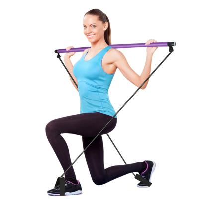 China Durable Portable Yoga Exercise Pilates Stick With Resistance Band High Quality 2 Legs Loops Lightweight Trainer Pilates Bar for sale